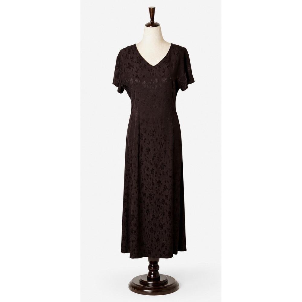 Laura Ashley Vintage 90s Dress Women 8 Brown Floral Jacquard Maxi Cottagecore - Picture 1 of 11